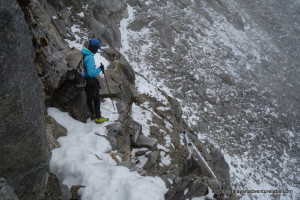 At this point we get to choose a super long ladder or inch out further on our ledge and down climb using chains. We skipped the ladder for the latter.